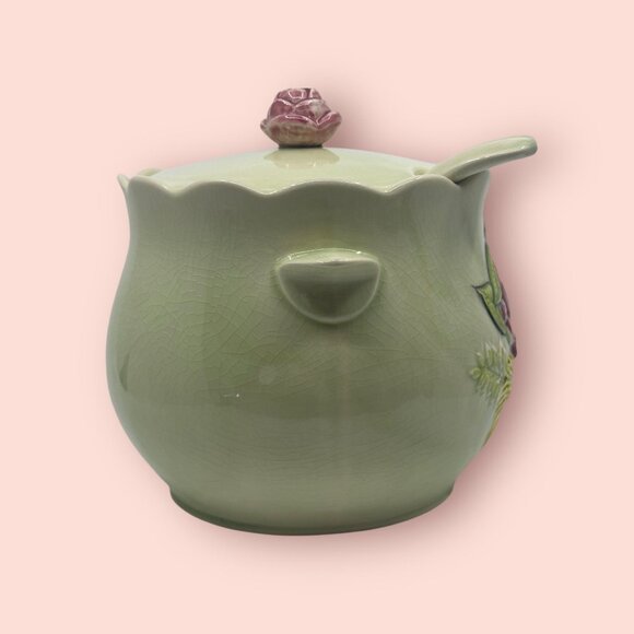 Vintage California Pottery Soup Tureen with a Lid & Ladle Pale Green Crazing USA - Picture 12 of 13